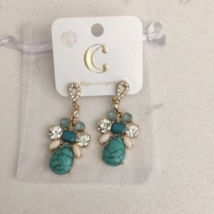 Turquoise and crystal drop earrings